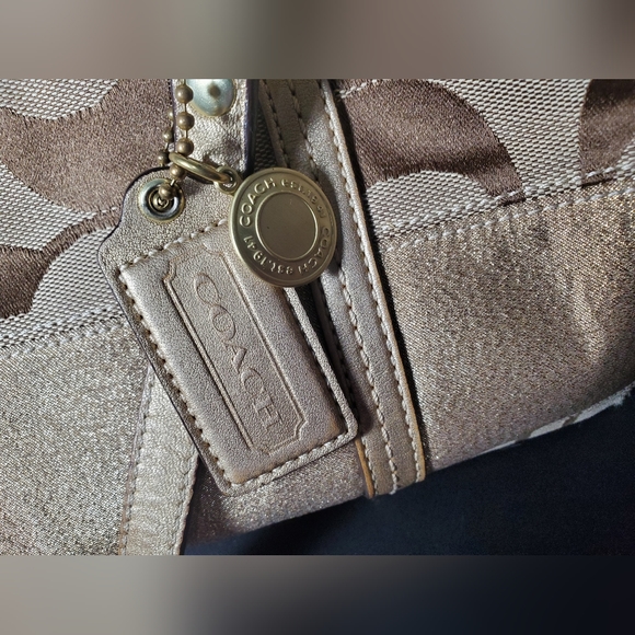 Coach Gold Monogram Designer Shoulder Handbag Purse Signature Print Medium Purse - Picture 4 of 12